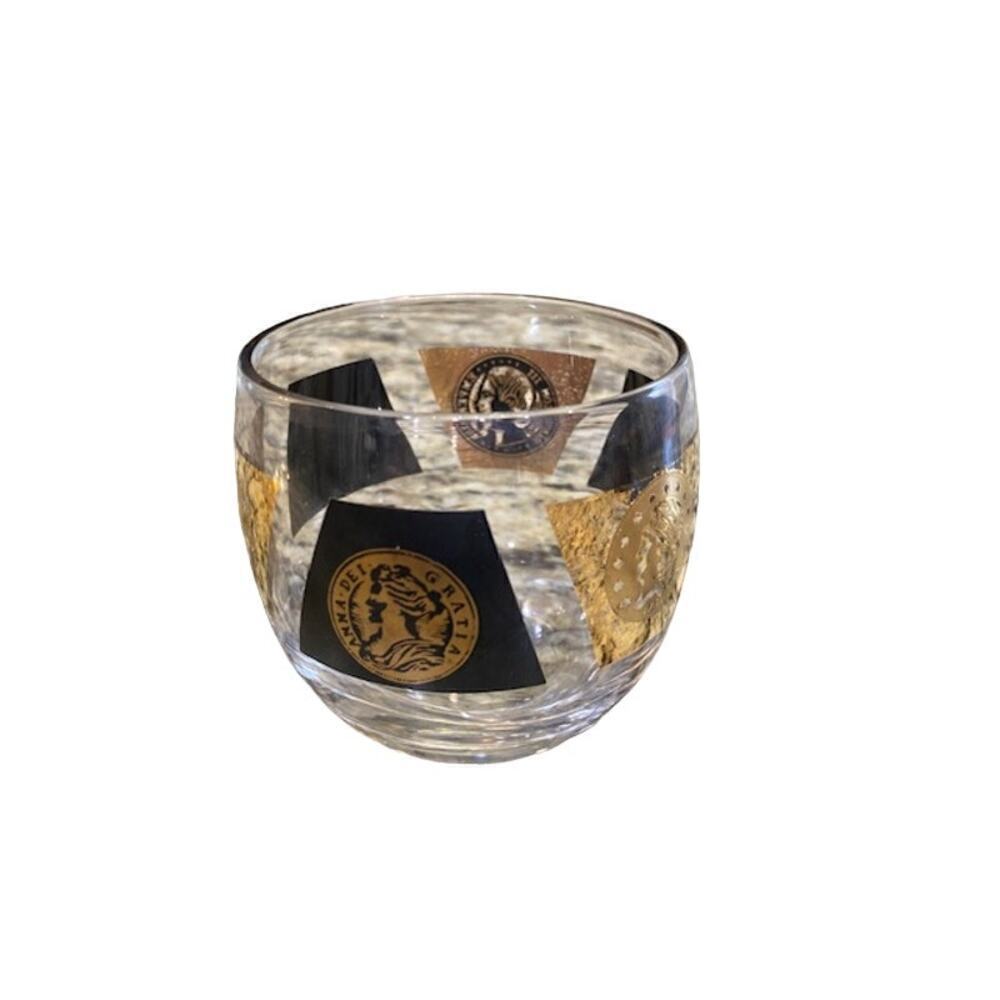 CERA 22KT Gold and Black Coins ROLY POLY GLASSES 1960s Set of 2 Mid-Century700 - Picture 2 of 8